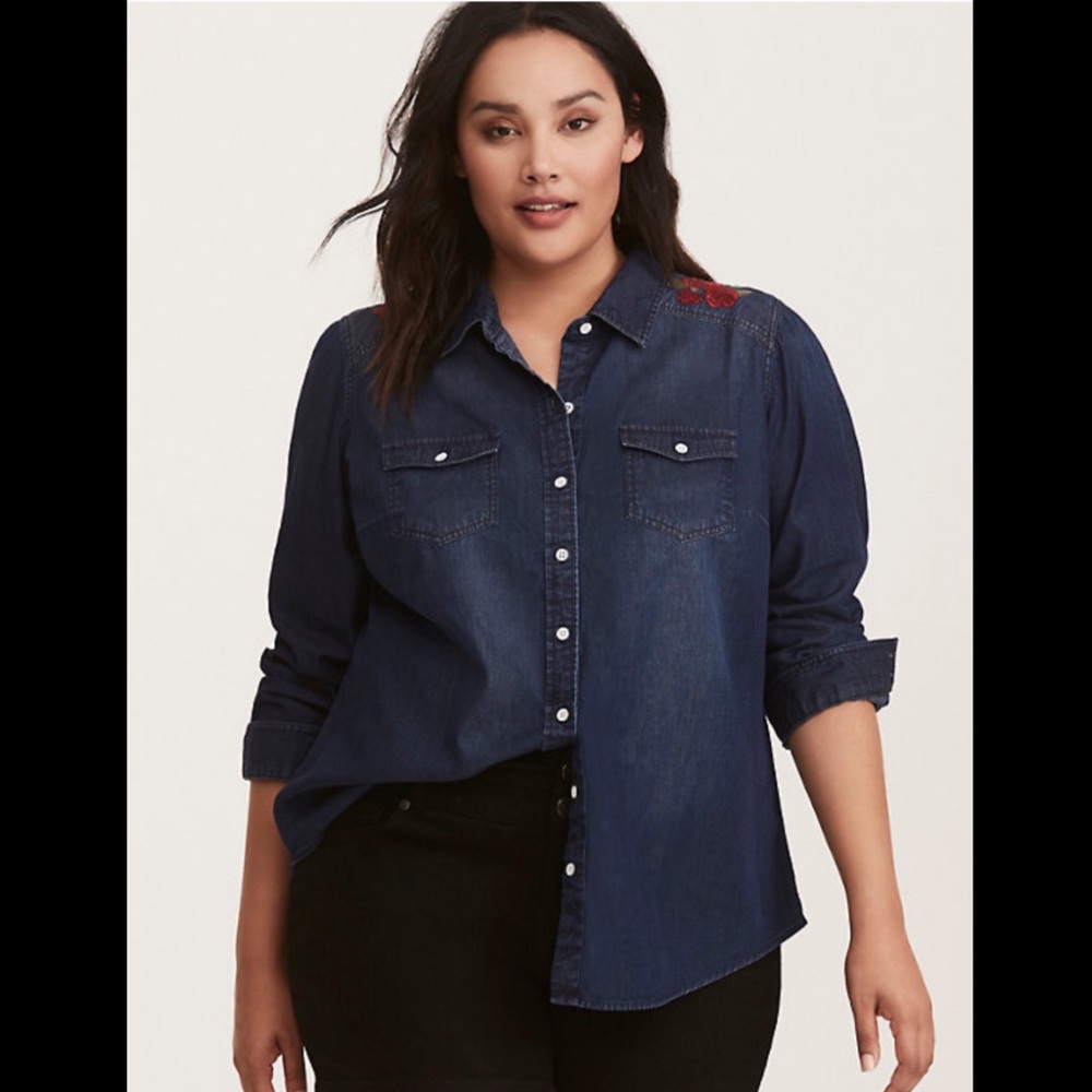 Torrid embroidered floral camp shirt